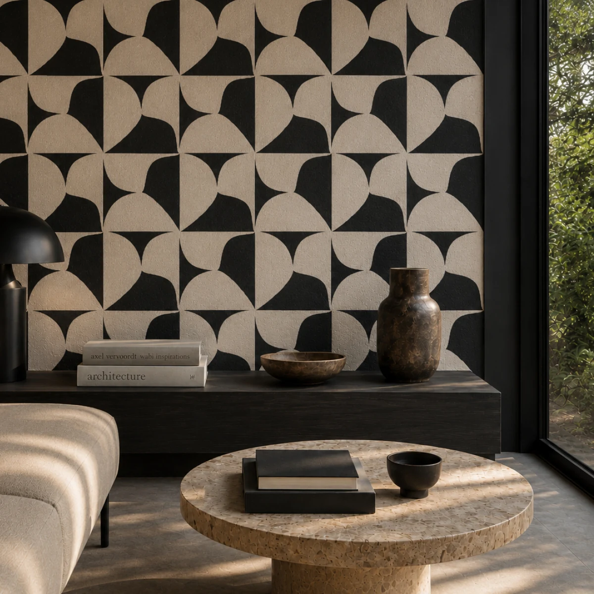 Large-scale KATER LAB modular wall surface in a contemporary interior