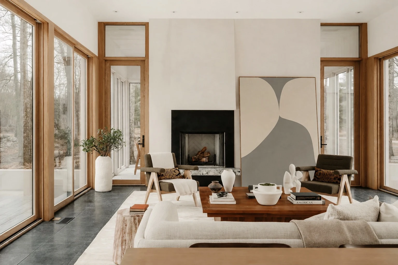 Contemporary interior with a large KATER LAB abstract surface artwork
